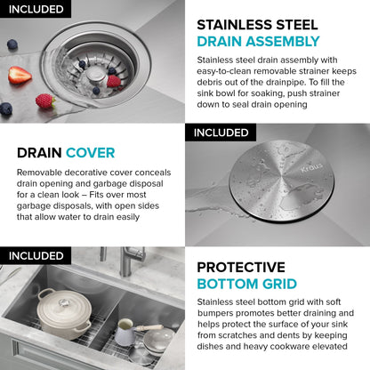 KRAUS Kore 30" Double Bowl Undermount Workstation 16 Gauge Stainless Steel Kitchen Sink with Accessories - KWU112-30