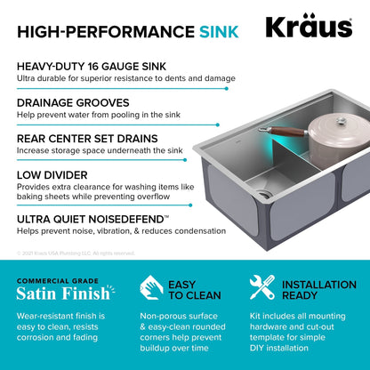 KRAUS Kore 30" Double Bowl Undermount Workstation 16 Gauge Stainless Steel Kitchen Sink with Accessories - KWU112-30