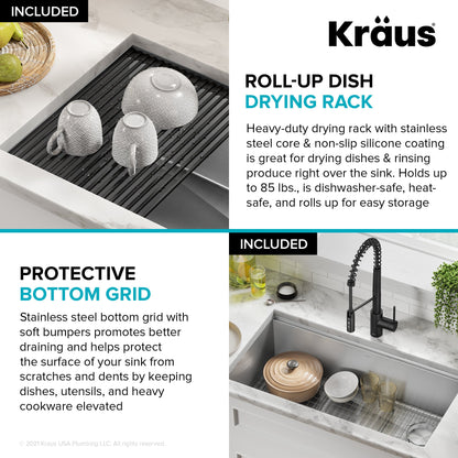 KRAUS Kore 36" Undermount Workstation 16 Gauge Stainless Steel Single Bowl Kitchen Sink with Accessories - KWU110-36