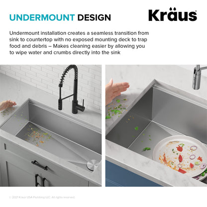 KRAUS Kore 36" Undermount Workstation 16 Gauge Stainless Steel Single Bowl Kitchen Sink with Accessories - KWU110-36