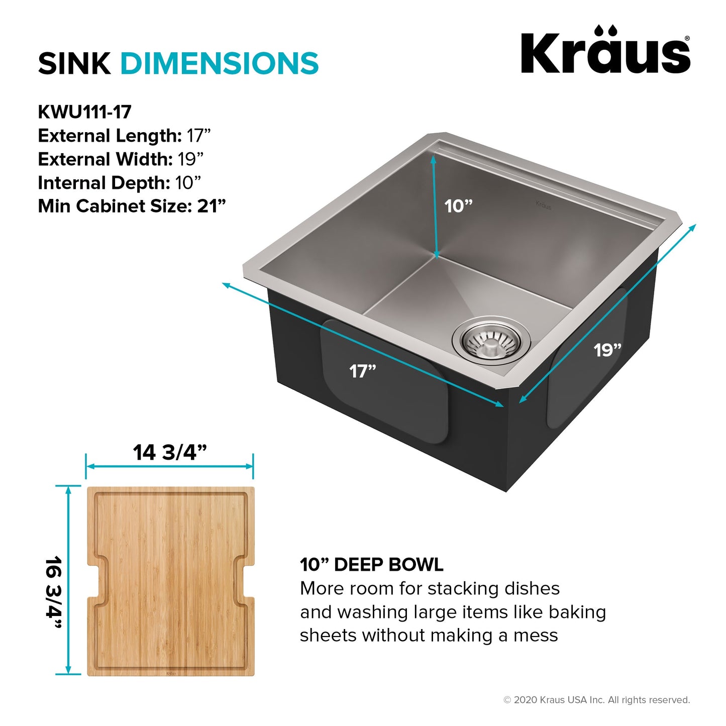 KRAUS Kore Workstation 17" Undermount 16 Gauge Single Bowl Stainless Steel Bar Sink with Accessories - KWU111-17