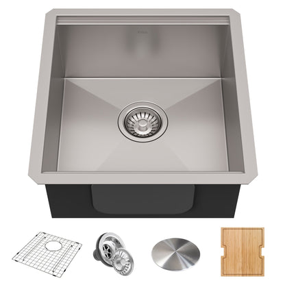 KRAUS Kore Workstation 17" Undermount 16 Gauge Single Bowl Stainless Steel Bar Sink with Accessories - KWU111-17