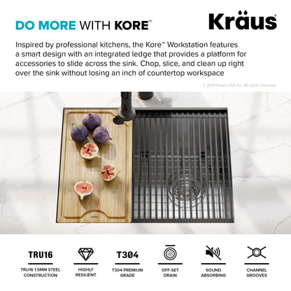 KRAUS Kore Workstation 23" Undermount 16 Gauge Single Bowl Stainless Steel Kitchen Sink with Accessories - KWU111-23