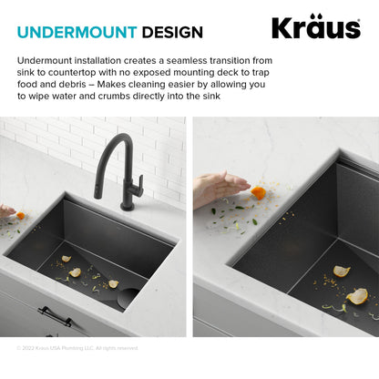KRAUS Kore Workstation 23" Undermount Kitchen Sink in 16 Gauge PVD Gunmetal - KWU1111-23-PGM