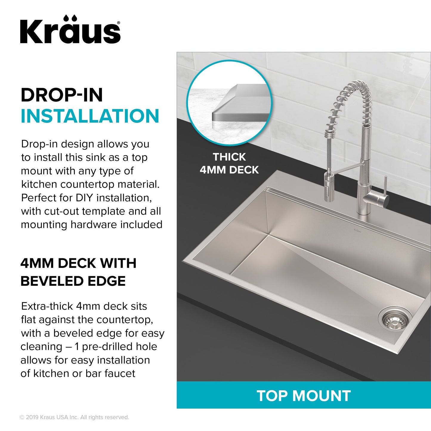KRAUS Kore Workstation 25" Drop-In or Undermount 16 Gauge Kitchen Sink with Accessories - KWT311-25