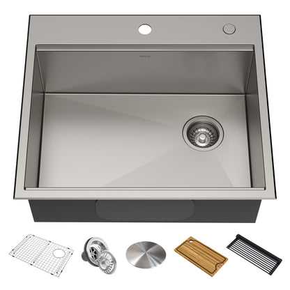 KRAUS Kore Workstation 25" Drop-In or Undermount 16 Gauge Kitchen Sink with Accessories - KWT311-25