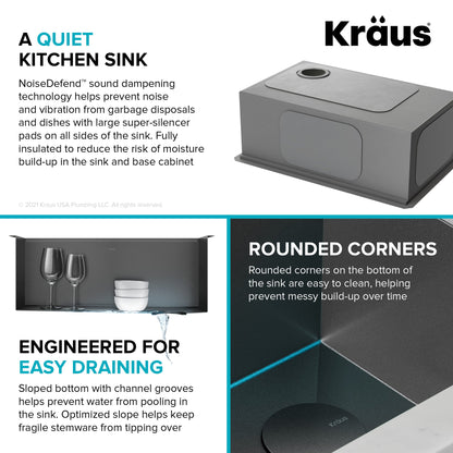 KRAUS Kore Workstation 27" Undermount 16 Gauge Single Bowl Kitchen Sink in PVD Gunmetal - KWU110-27-PGM