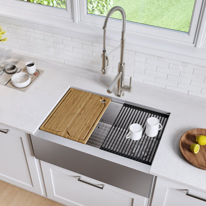 KRAUS Kore Workstation 30" Farmhouse Flat Apron Front 16 Gauge Single Bowl Stainless Steel Kitchen Sink - KWF410-30