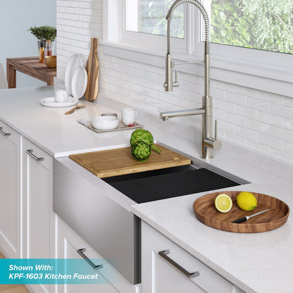 KRAUS Kore Workstation 30" Farmhouse Flat Apron Front 16 Gauge Single Bowl Stainless Steel Kitchen Sink - KWF410-30