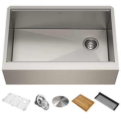 KRAUS Kore Workstation 30" Farmhouse Flat Apron Front 16 Gauge Single Bowl Stainless Steel Kitchen Sink - KWF410-30