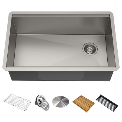 KRAUS Kore Workstation 30" Undermount 16 Gauge Single Bowl Stainless Steel Kitchen Sink with Accessories - KWU110-30