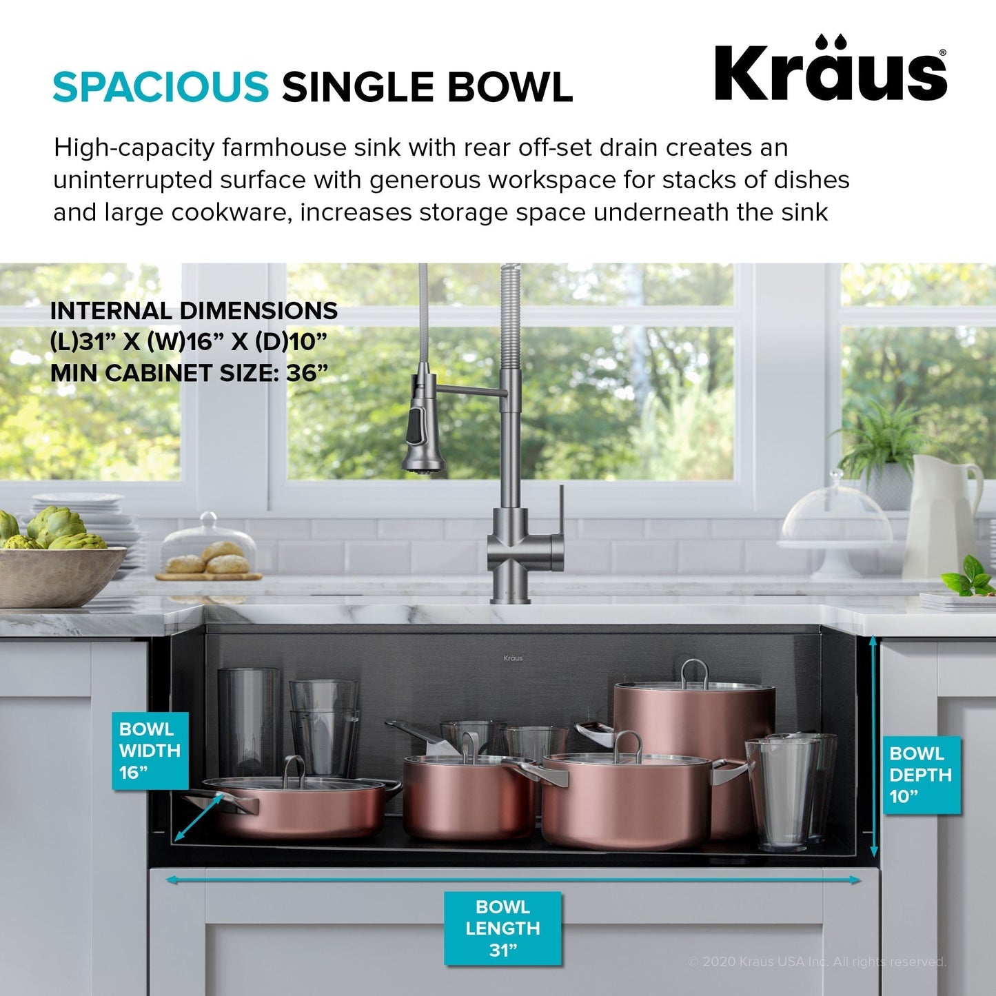 KRAUS Kore Workstation 33" Farmhouse Apron Front 16 Gauge Single Bowl Kitchen Sink in PVD Gunmetal - KWF210-33/PGM