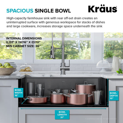 KRAUS Kore Workstation 33" Farmhouse Apron Front 16 Gauge Single Bowl Kitchen Sink in PVD Gunmetal - KWF210-33/PGM