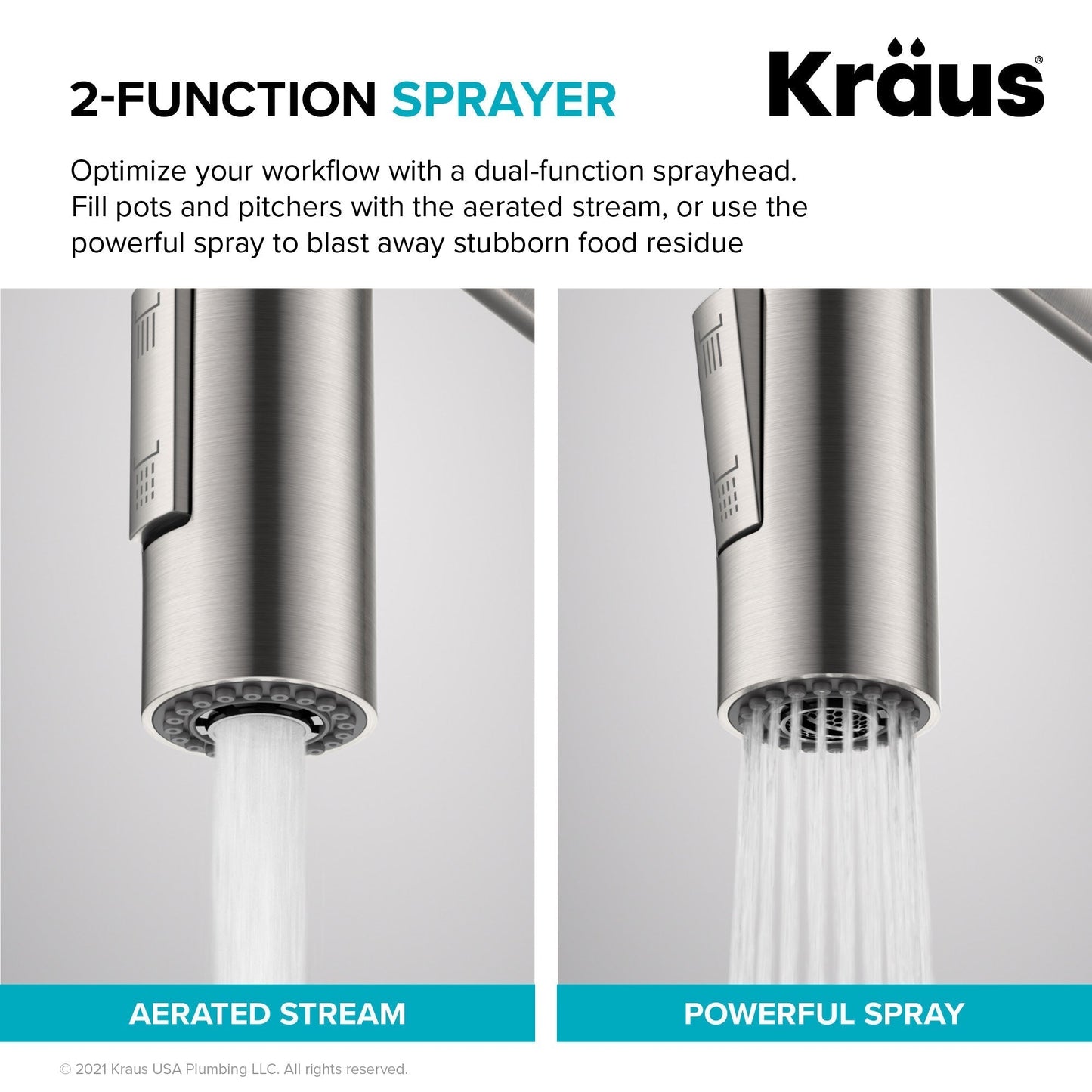 KRAUS Oletto Commercial Style Pull-Down Single Handle Kitchen Faucet in Brushed Brass - KPF-2631BB