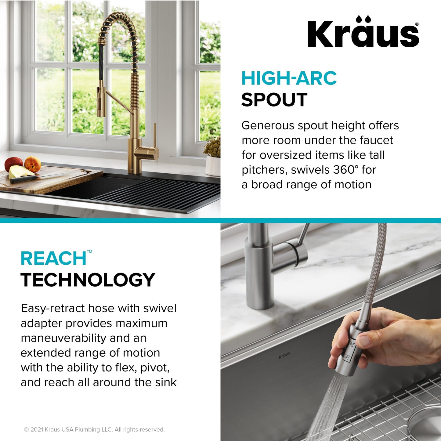 KRAUS Oletto Commercial Style Pull-Down Single Handle Kitchen Faucet in Brushed Brass - KPF-2631BB
