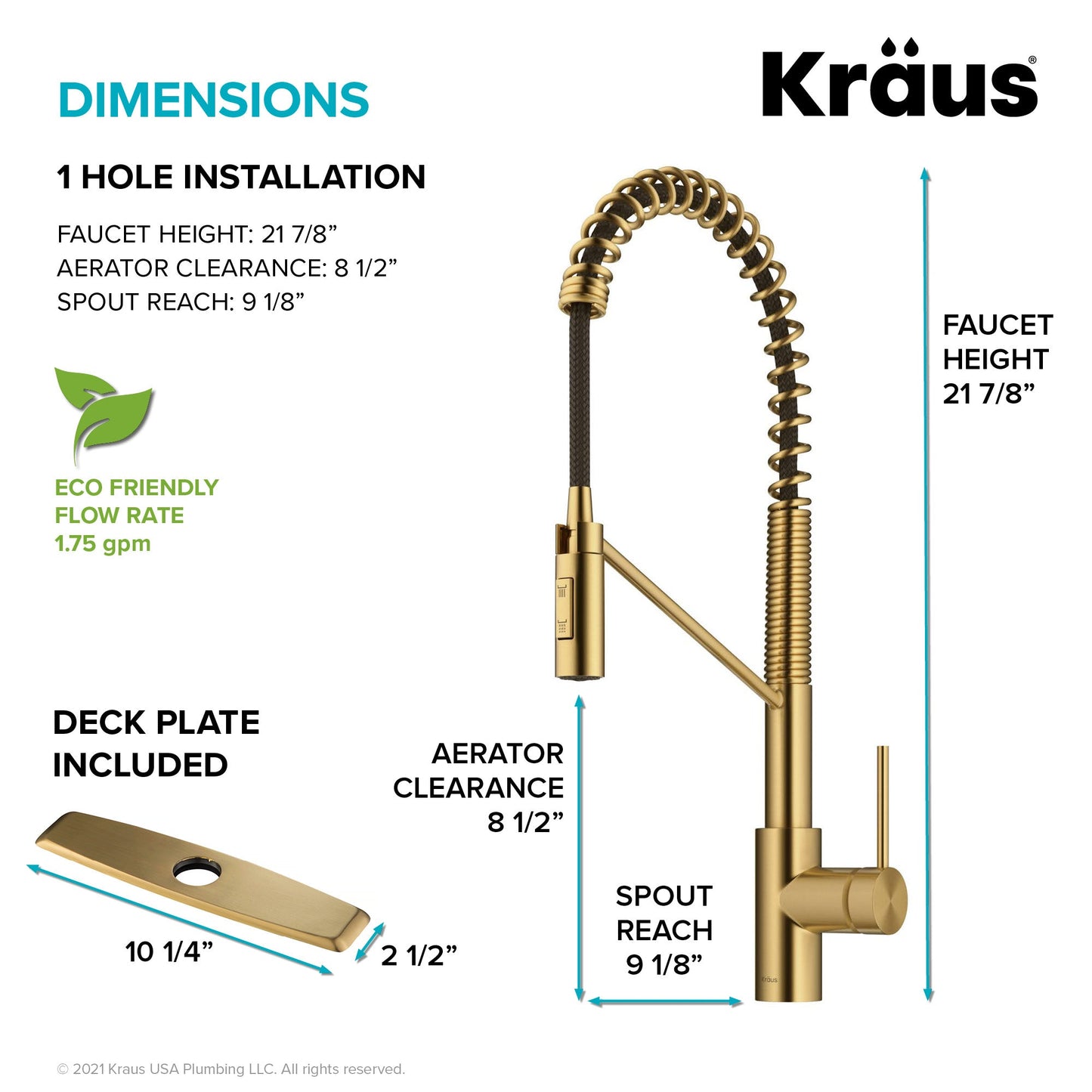 KRAUS Oletto Commercial Style Pull-Down Single Handle Kitchen Faucet in Brushed Brass - KPF-2631BB