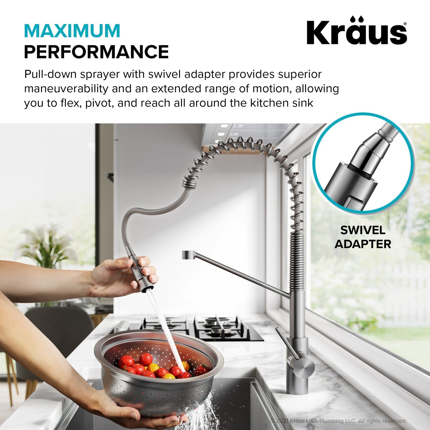 KRAUS Oletto Commercial Style Pull-Down Single Handle Kitchen Faucet in Brushed Brass - KPF-2631BB