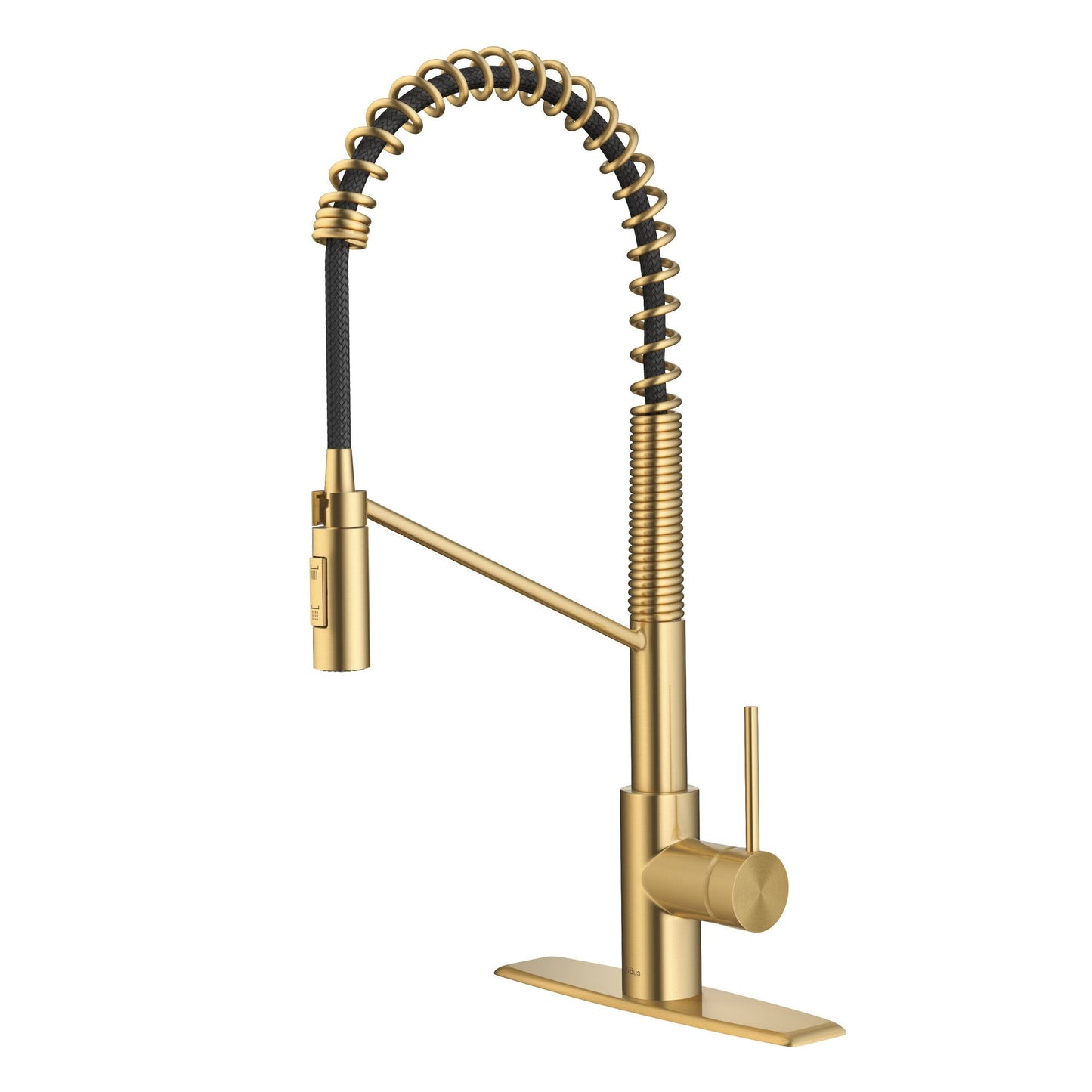 KRAUS Oletto Commercial Style Pull-Down Single Handle Kitchen Faucet in Brushed Brass - KPF-2631BB