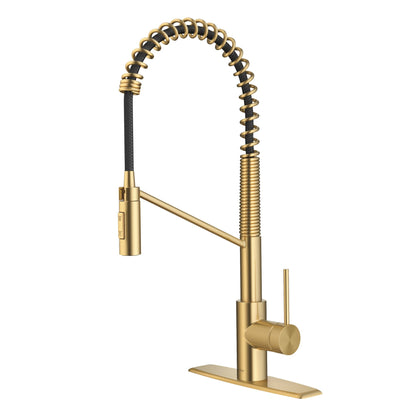 KRAUS Oletto Commercial Style Pull-Down Single Handle Kitchen Faucet in Brushed Brass - KPF-2631BB