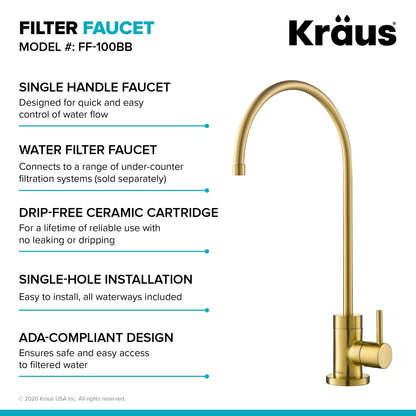 KRAUS Oletto Pull-Down Kitchen Faucet & Purita Water Filter Faucet in Brushed Brass - KPF-2620-FF-100BB