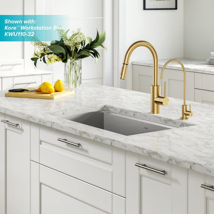 KRAUS Oletto Pull-Down Kitchen Faucet & Purita Water Filter Faucet in Brushed Brass - KPF-2620-FF-100BB