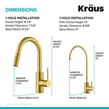 KRAUS Oletto Pull-Down Kitchen Faucet & Purita Water Filter Faucet in Brushed Brass - KPF-2620-FF-100BB