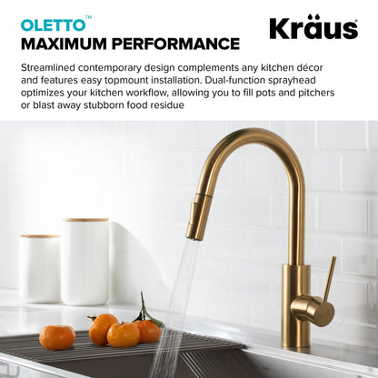 KRAUS Oletto Pull-Down Kitchen Faucet & Purita Water Filter Faucet in Brushed Brass - KPF-2620-FF-100BB