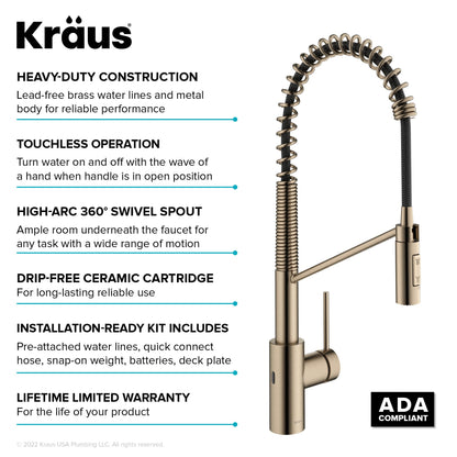KRAUS Oletto Touchless Pull-Down Single Handle Faucet in Spot Free Antique Champagne Bronze - KSF-2631SFACB