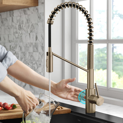 KRAUS Oletto Touchless Pull-Down Single Handle Faucet in Spot Free Antique Champagne Bronze - KSF-2631SFACB