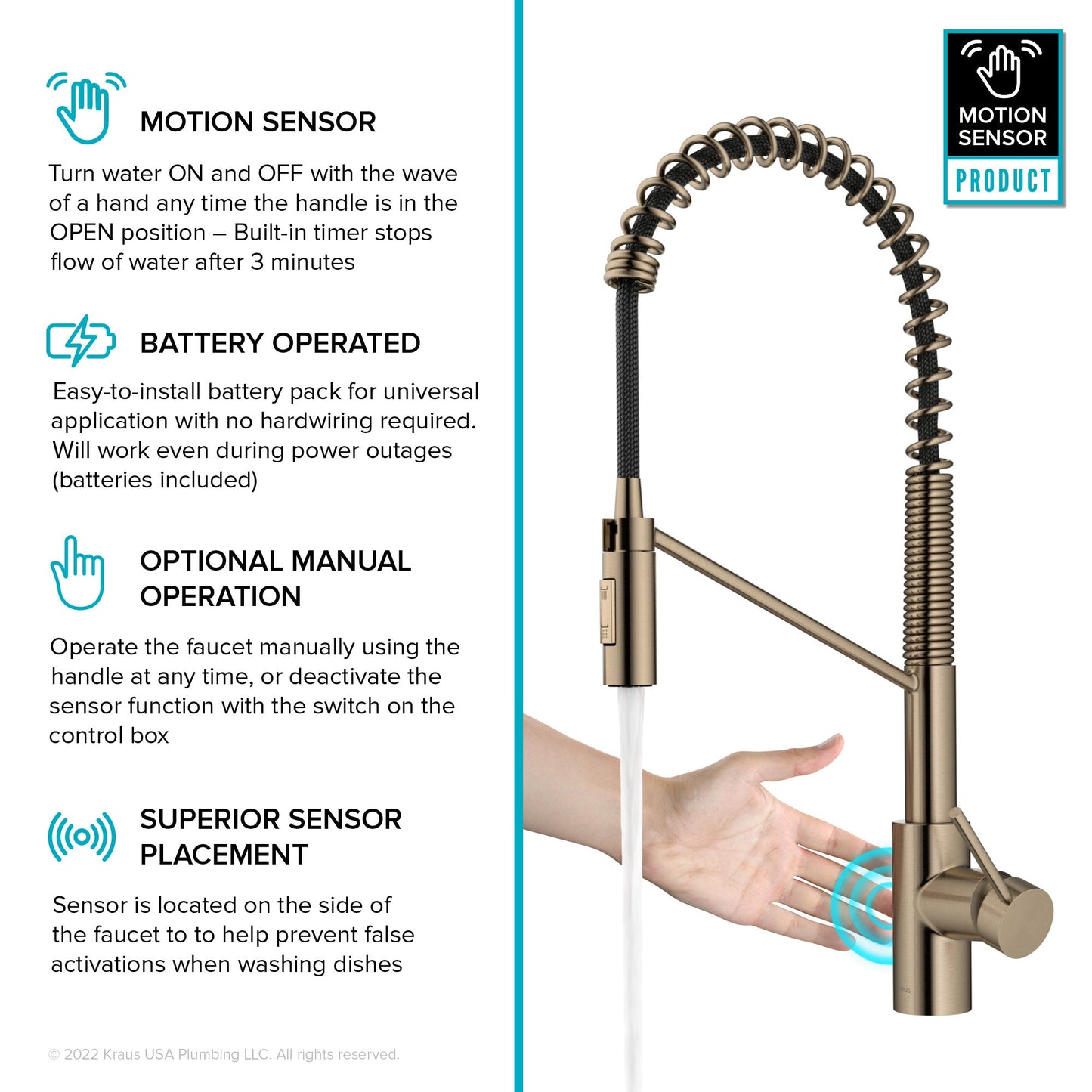 KRAUS Oletto Touchless Pull-Down Single Handle Faucet in Spot Free Antique Champagne Bronze - KSF-2631SFACB