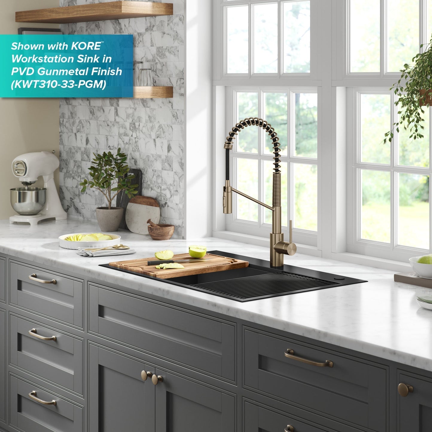 KRAUS Oletto Touchless Pull-Down Single Handle Faucet in Spot Free Antique Champagne Bronze - KSF-2631SFACB