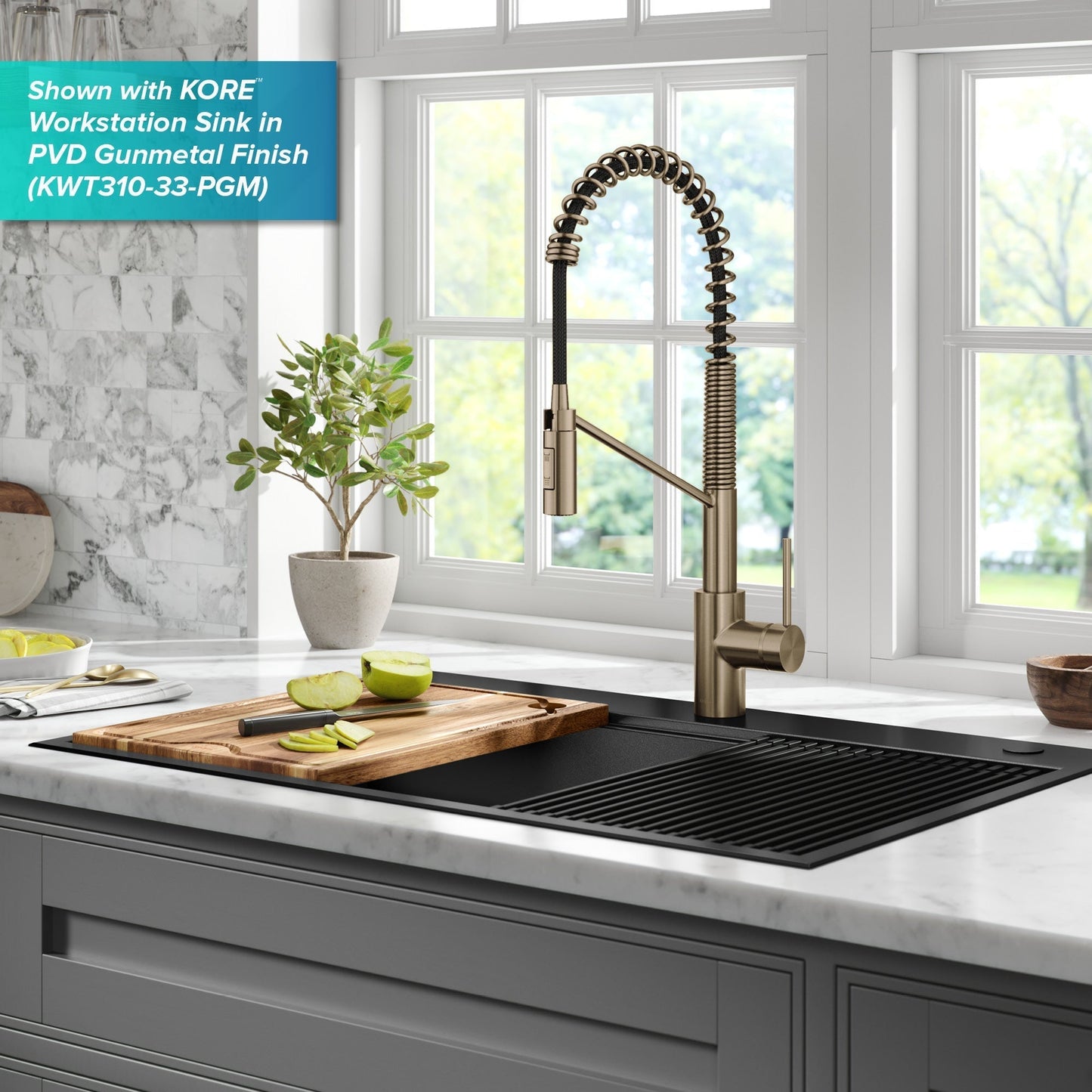 KRAUS Oletto Touchless Pull-Down Single Handle Faucet in Spot Free Antique Champagne Bronze - KSF-2631SFACB