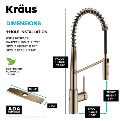 KRAUS Oletto Touchless Pull-Down Single Handle Faucet in Spot Free Antique Champagne Bronze - KSF-2631SFACB