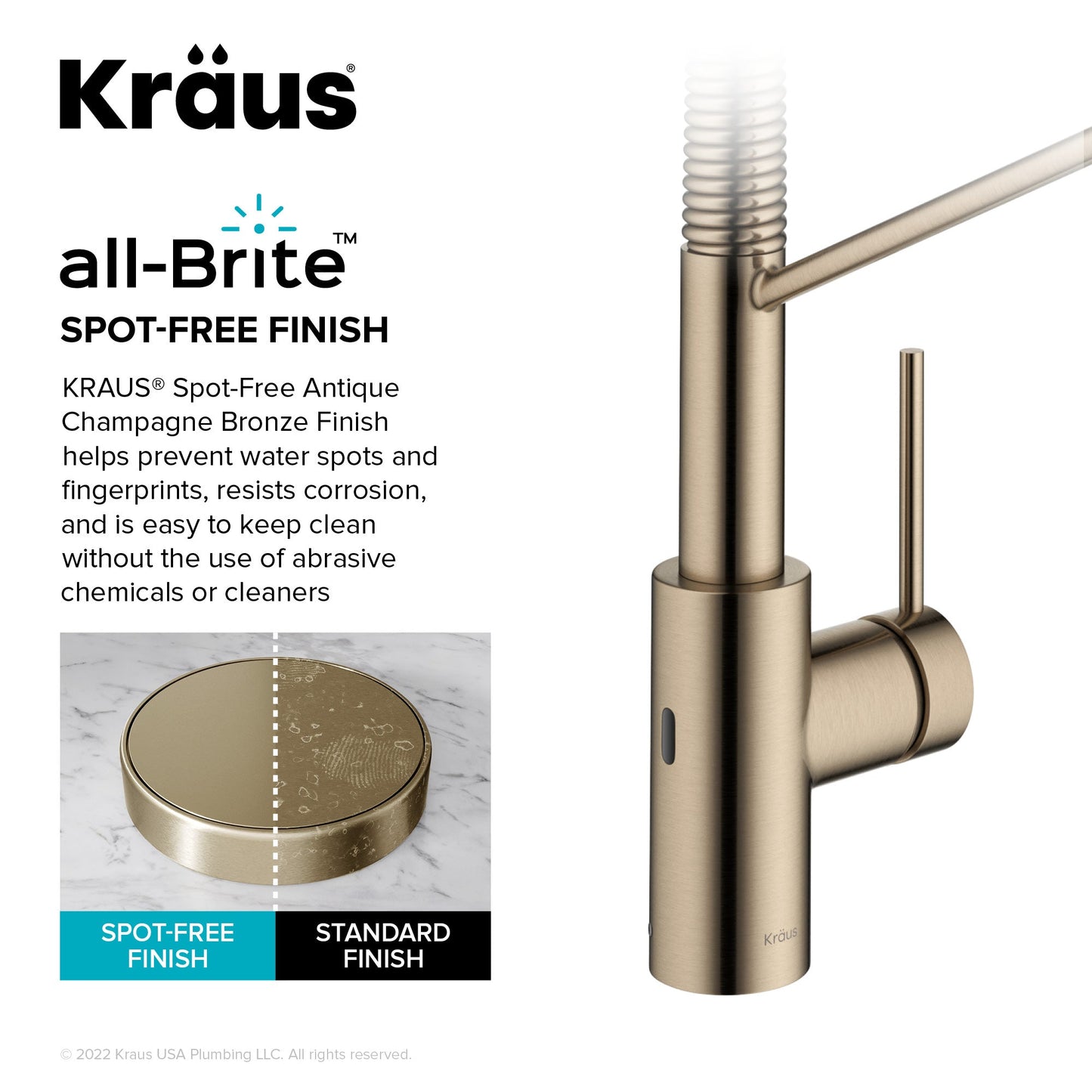 KRAUS Oletto Touchless Pull-Down Single Handle Faucet in Spot Free Antique Champagne Bronze - KSF-2631SFACB