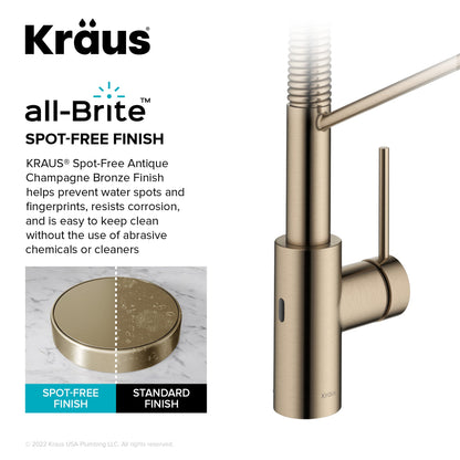 KRAUS Oletto Touchless Pull-Down Single Handle Faucet in Spot Free Antique Champagne Bronze - KSF-2631SFACB