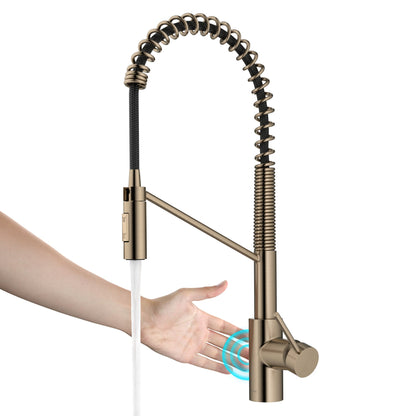 KRAUS Oletto Touchless Pull-Down Single Handle Faucet in Spot Free Antique Champagne Bronze - KSF-2631SFACB