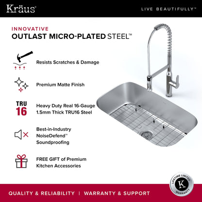 KRAUS Outlast MicroShield 16 Gauge Stainless Steel Undermount Kitchen Sink - KBU14E
