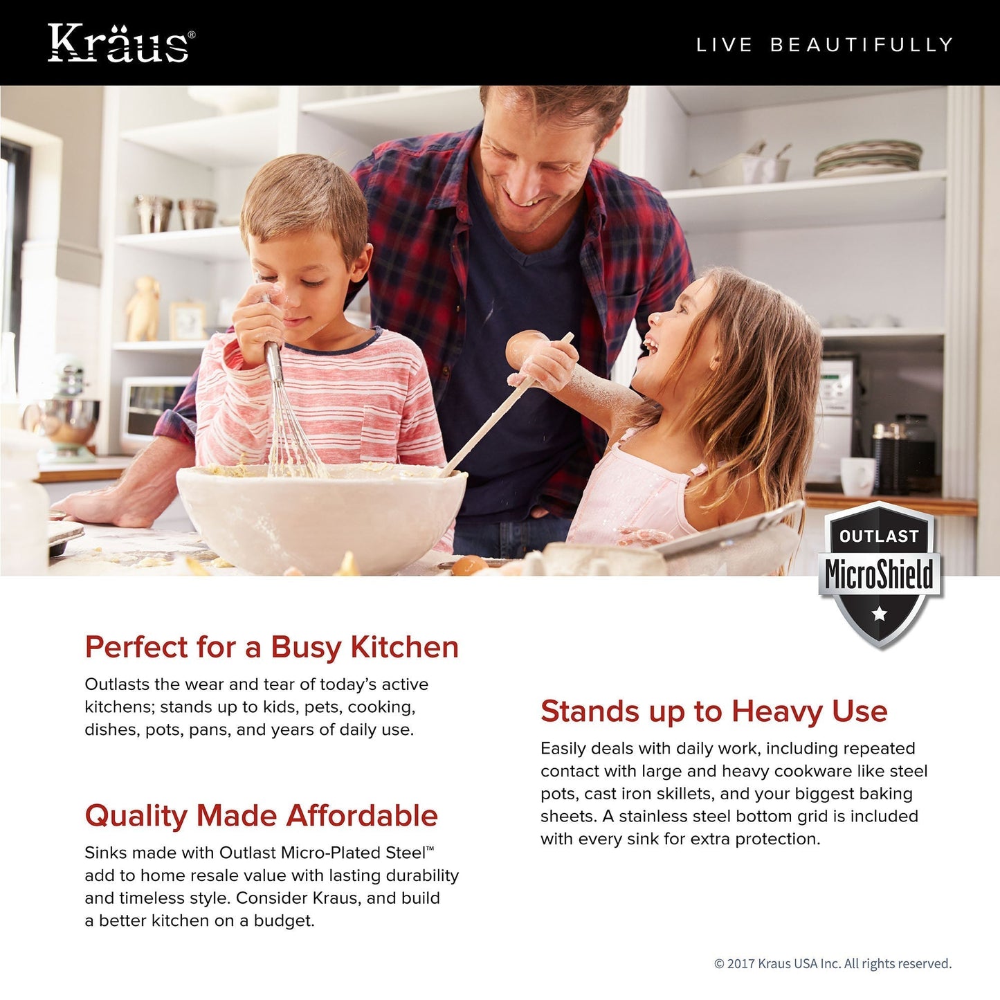 KRAUS Outlast MicroShield 16 Gauge Stainless Steel Undermount Kitchen Sink - KBU14E