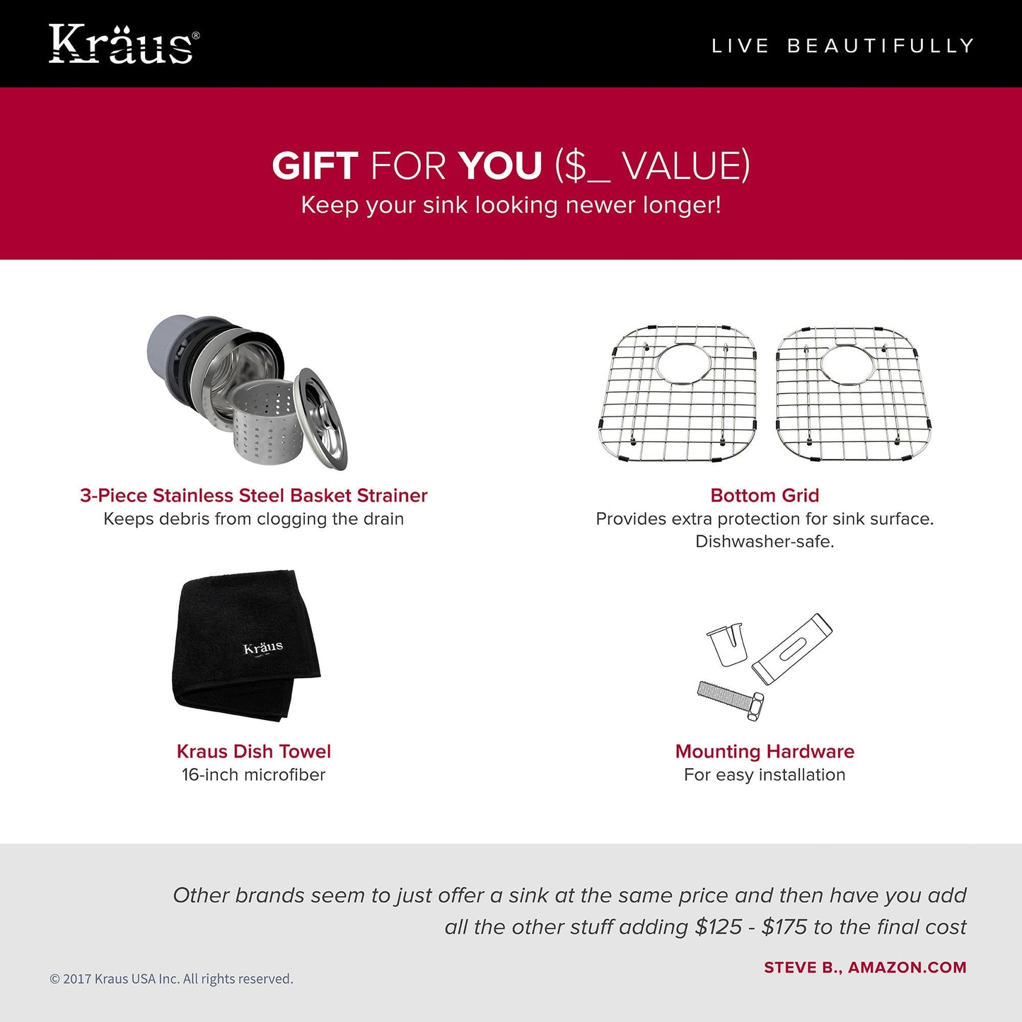 KRAUS Outlast MicroShield Scratch-Resist Stainless Steel Undermount 50/50 Double Bowl Sink, 32" 16 Gauge, Premier Series - KBU22E