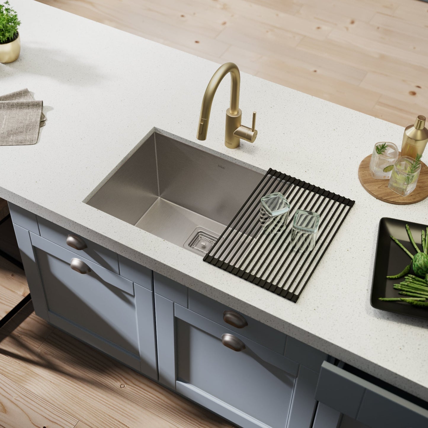 KRAUS Pax Zero-Radius 24" Undermount Single Bowl Stainless Steel Laundry Utility Sink - KHU24L