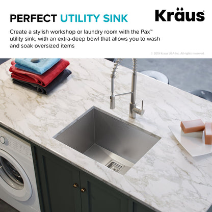 KRAUS Pax Zero-Radius 24" Undermount Single Bowl Stainless Steel Laundry Utility Sink - KHU24L