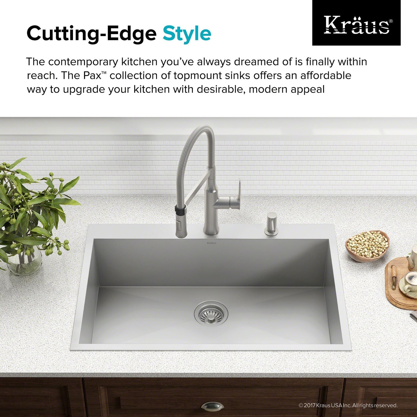 KRAUS Pax Zero-Radius 33" Handmade Topmount Single Bowl 16 Gauge Stainless Steel Drop-In Kitchen Sink with 2 Pre-Drilled Holes - KP1TS33S-2