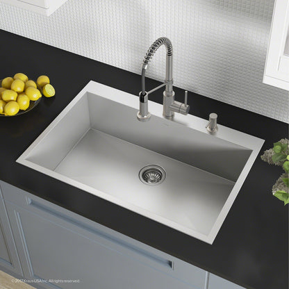 KRAUS Pax Zero-Radius 33" Handmade Topmount Single Bowl 16 Gauge Stainless Steel Drop-In Kitchen Sink with 2 Pre-Drilled Holes - KP1TS33S-2