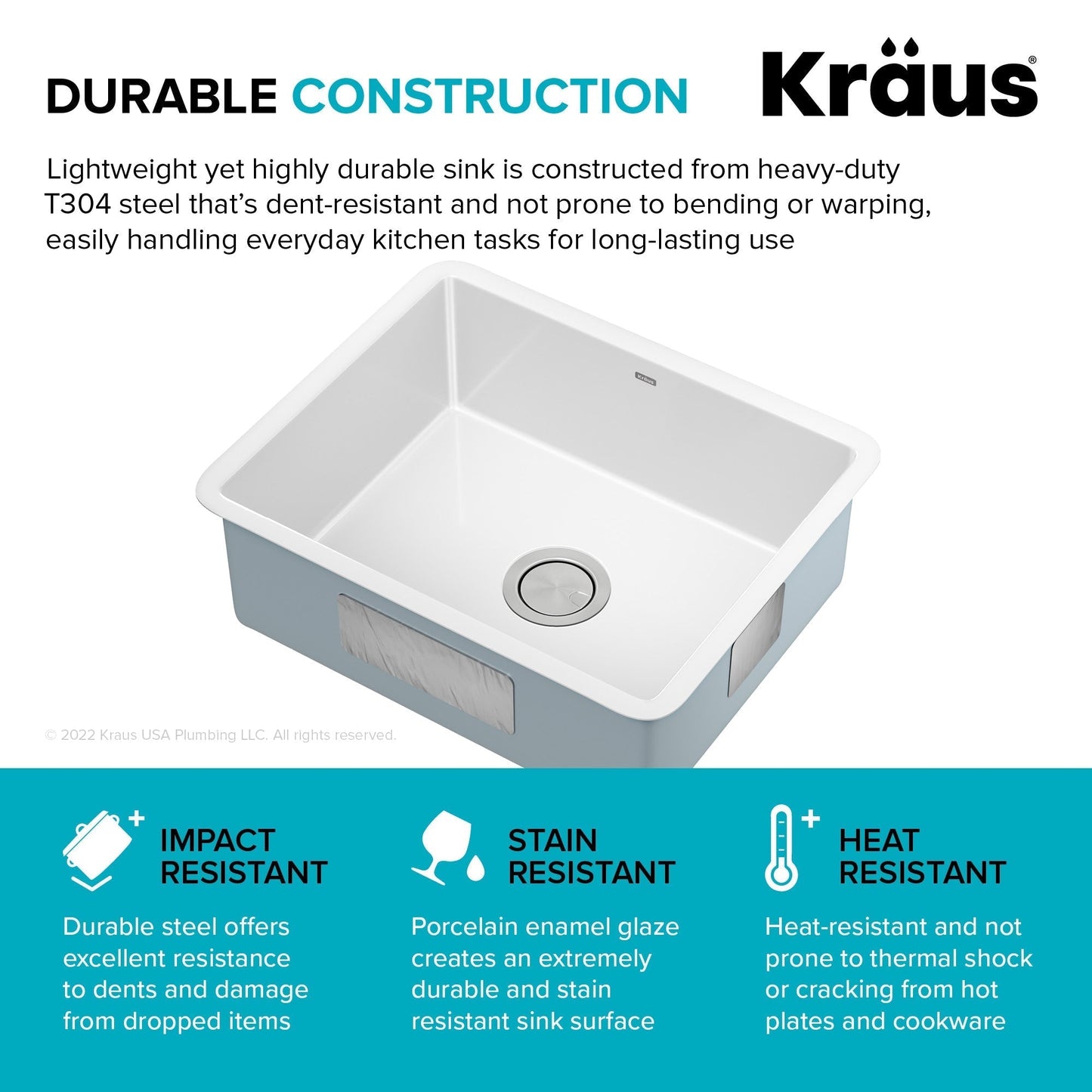 KRAUS Pintura 21" Undermount Enameled Single Bowl Kitchen Sink in White - KE1US21GWH