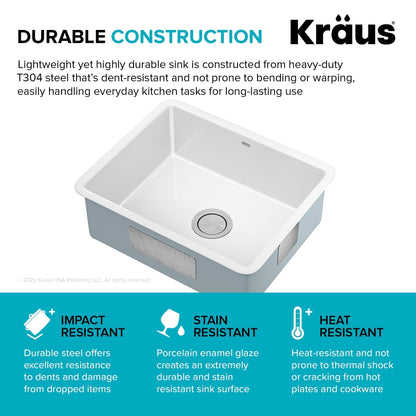 KRAUS Pintura 21" Undermount Enameled Single Bowl Kitchen Sink in White - KE1US21GWH