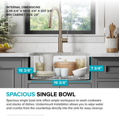 KRAUS Pintura 21" Undermount Enameled Single Bowl Kitchen Sink in White - KE1US21GWH