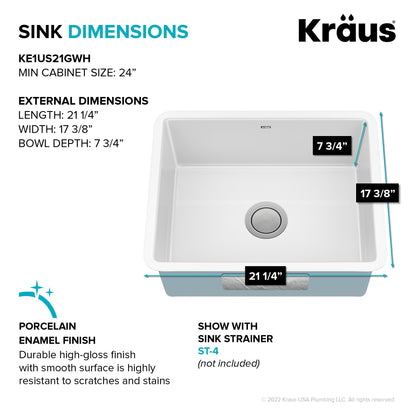KRAUS Pintura 21" Undermount Enameled Single Bowl Kitchen Sink in White - KE1US21GWH