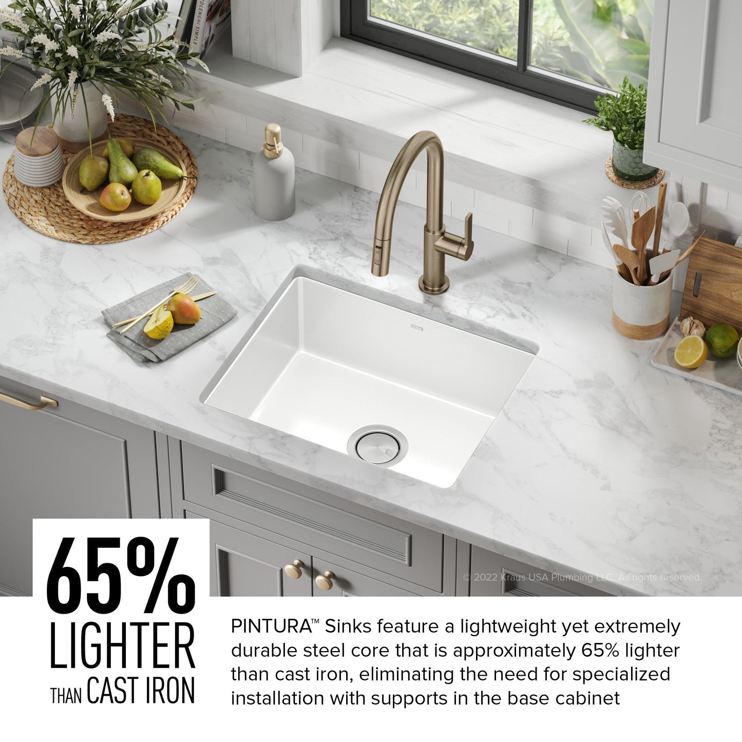 KRAUS Pintura 21" Undermount Enameled Single Bowl Kitchen Sink in White - KE1US21GWH