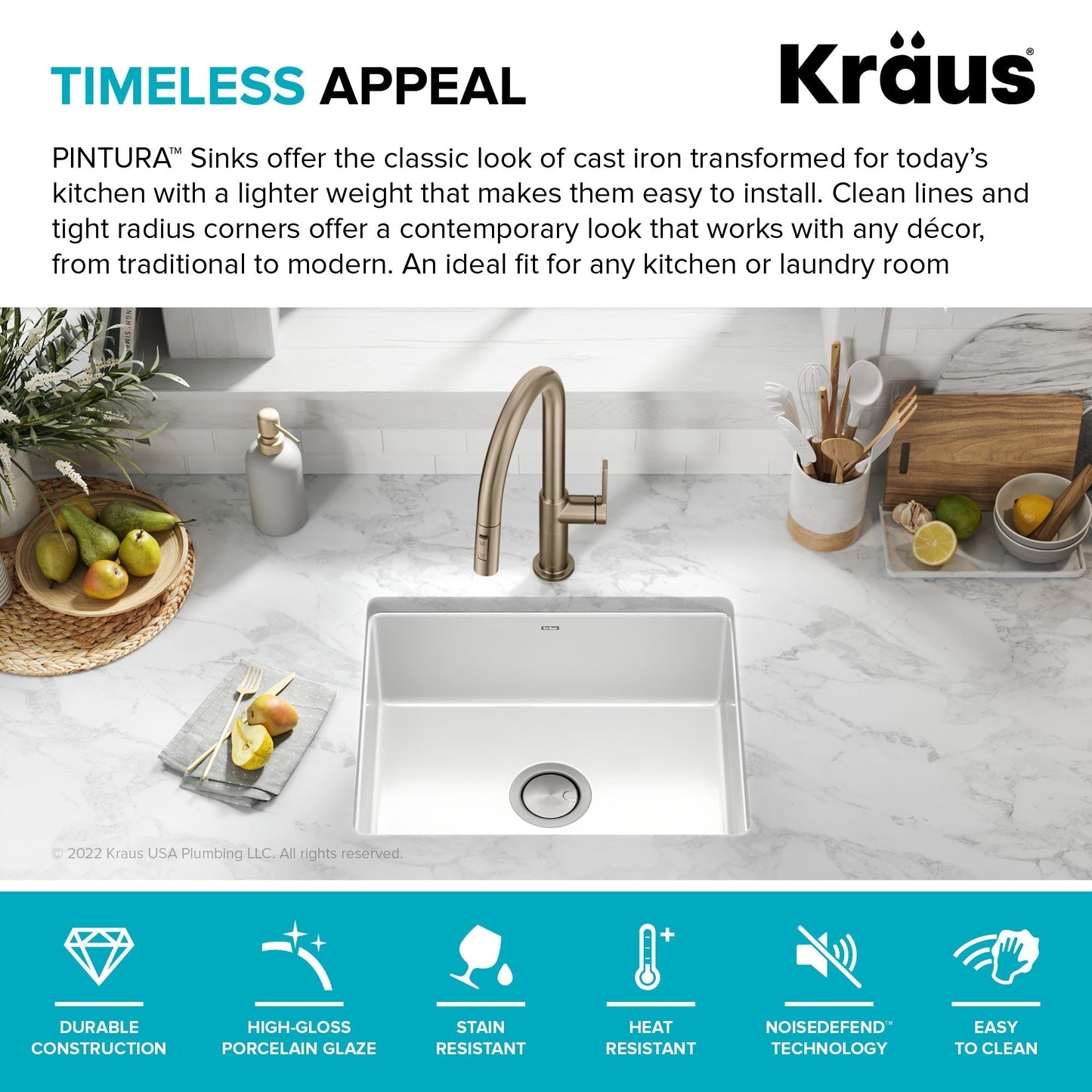 KRAUS Pintura 21" Undermount Enameled Single Bowl Kitchen Sink in White - KE1US21GWH