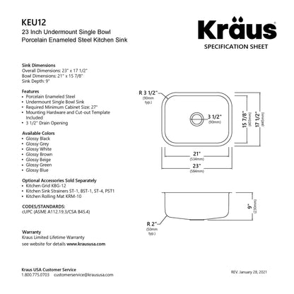 KRAUS Pintura 23" Enameled Stainless Steel Kitchen Sink in White - KEU12WHITE